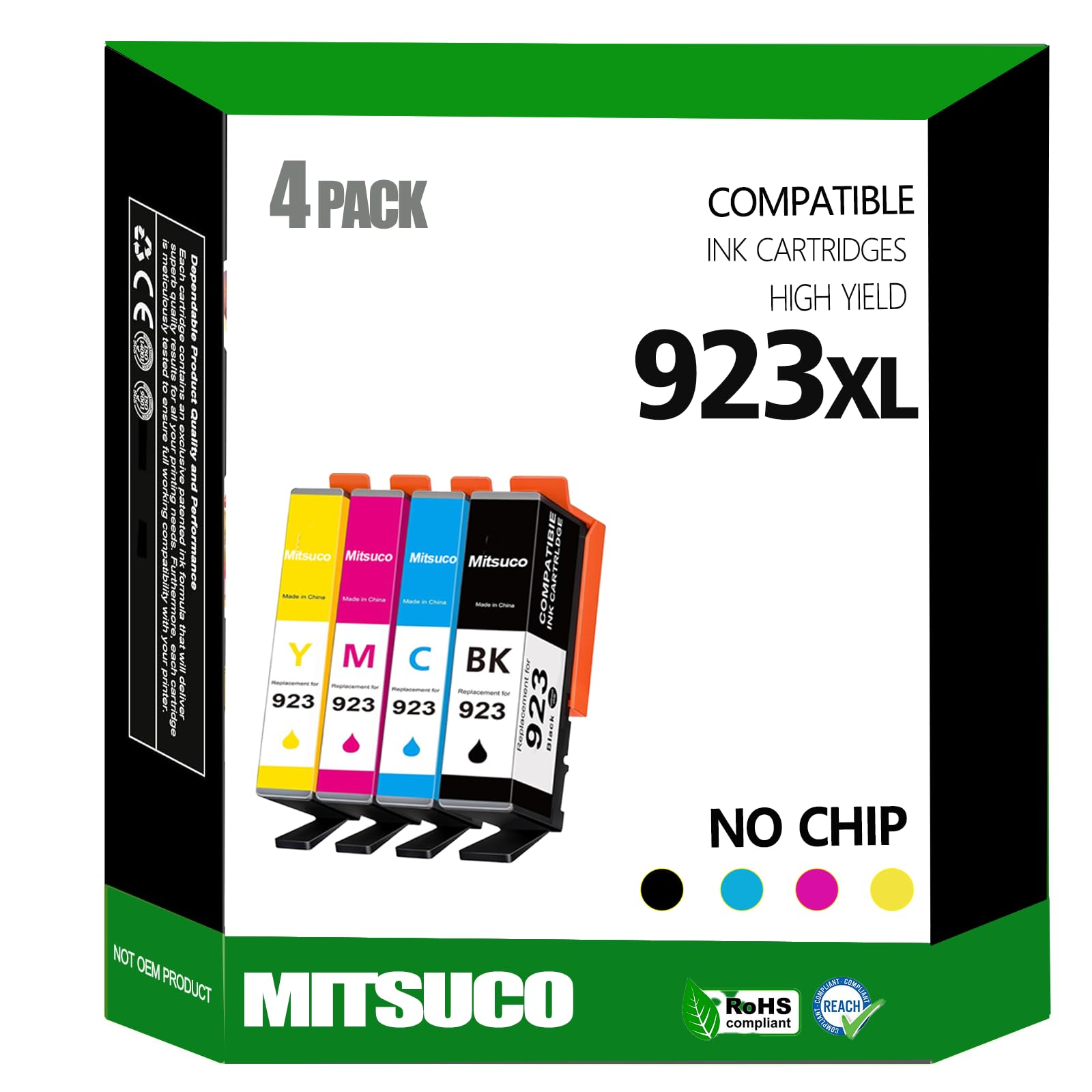 Photo 1 of (No Chip) 923 Ink Cartridges Replacement for HP 8135e Ink/HP Office Jet pro 8130e Ink cartridges 8138e 8139e OfficeJet 8120 8122e 8123 Printers Without Chip (Black/Cyan/Yellow/Magenta)