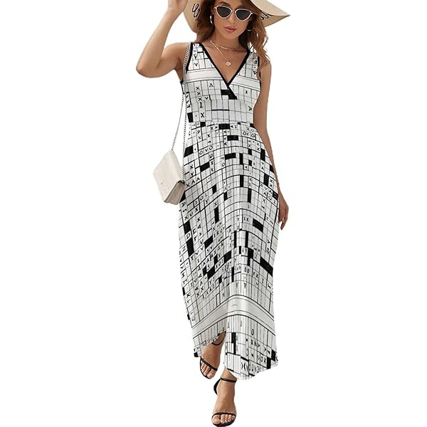 Crossword Puzzle Pattern Women's Print V Neck Stylish Long Dress S at  Amazon Women's Clothing store