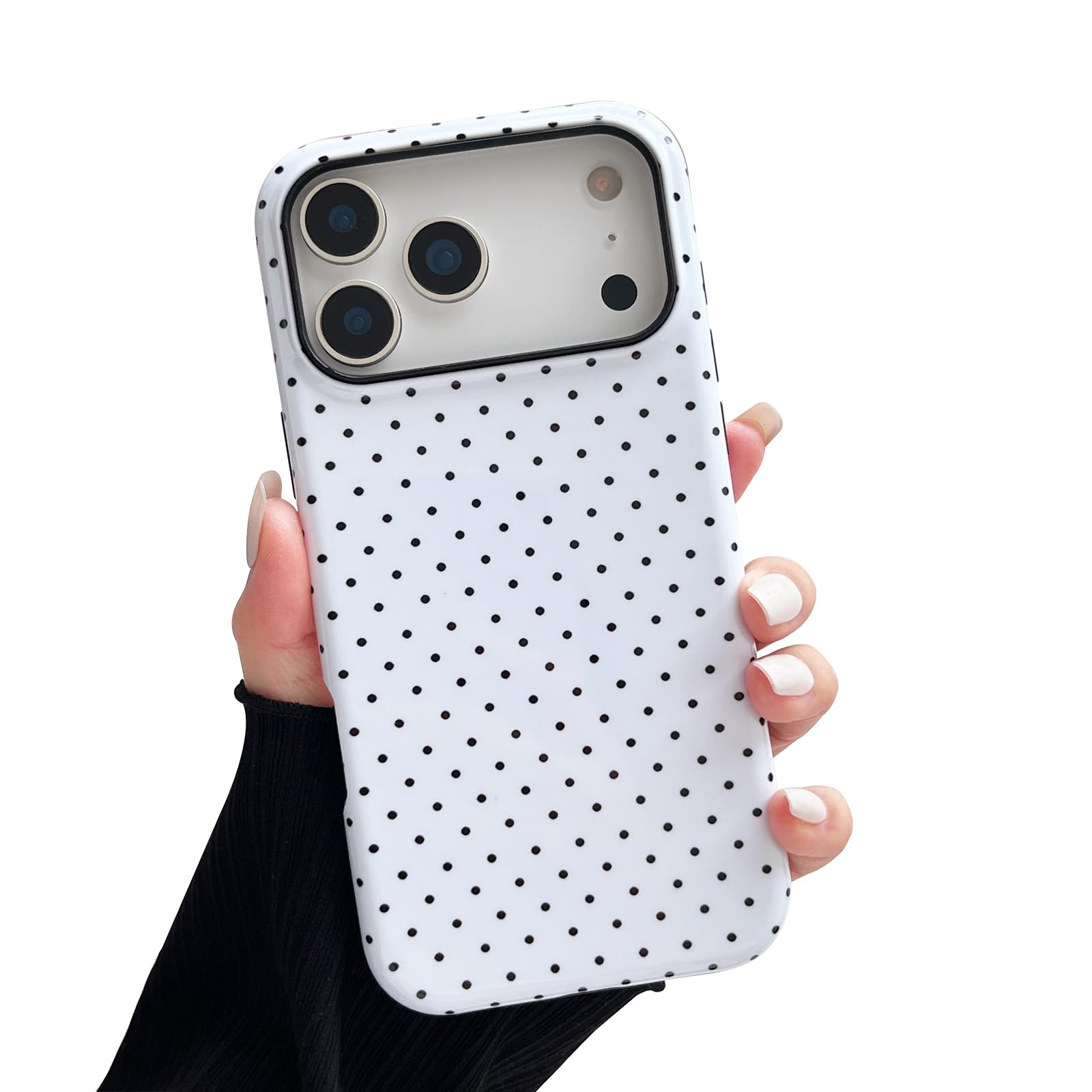 Sayoaho Compatible with iPhone 17 Pro Max Case, Fashion Cute Polka Dot Pattern Aesthetic Design for Women, Soft TPU and Hard Back Shockproof Phone Case for iPhone 17 Pro Max 6.9 inch, White