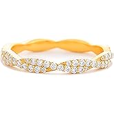 STORYJEWELLERY Gold Plated Band Ring for Women, Gold Plated Wedding Bands for Women, Eternity Band Rings, Stackable Rings, Twist Wavy Ring, Gifts for Her