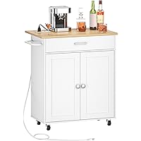 CHOEZON Kitchen Island, Kitchen Island Cart with One Double Cabinet and Drawer, Rolling Storage Cart with Power Strip, with D