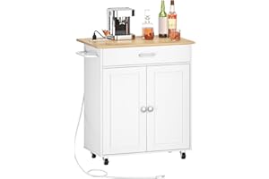 CHOEZON Kitchen Island, Kitchen Island Cart with One Double Cabinet and Drawer, Rolling Storage Cart with Power Strip, with D