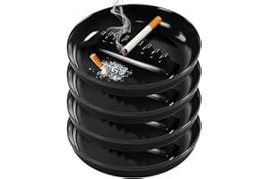 Grovind Plastic Ashtrays for Cigarettes and Cigars, Indoor Outdoor Ash Tray Large Size Tabletop Ashtray Decor for Home Office Restaurant Patio Bar - 4 Pack (Black)