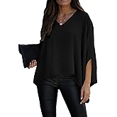 Vrtige Women's Casual V Neck Batwing Long Sleeve Blouse Shirt Tunic Top