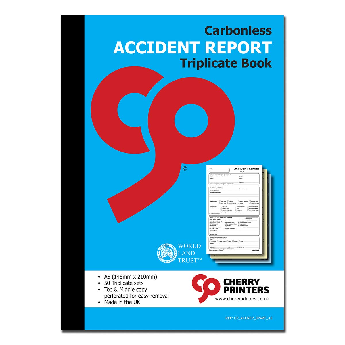 Cherry Carbonless Accident Report Triplicate Book A5 | 3 Part | 50 Sets | Perforated Top & Middle Copy | No Carbon Required | Workplace Health & Safety Documentation | Incident Record Log