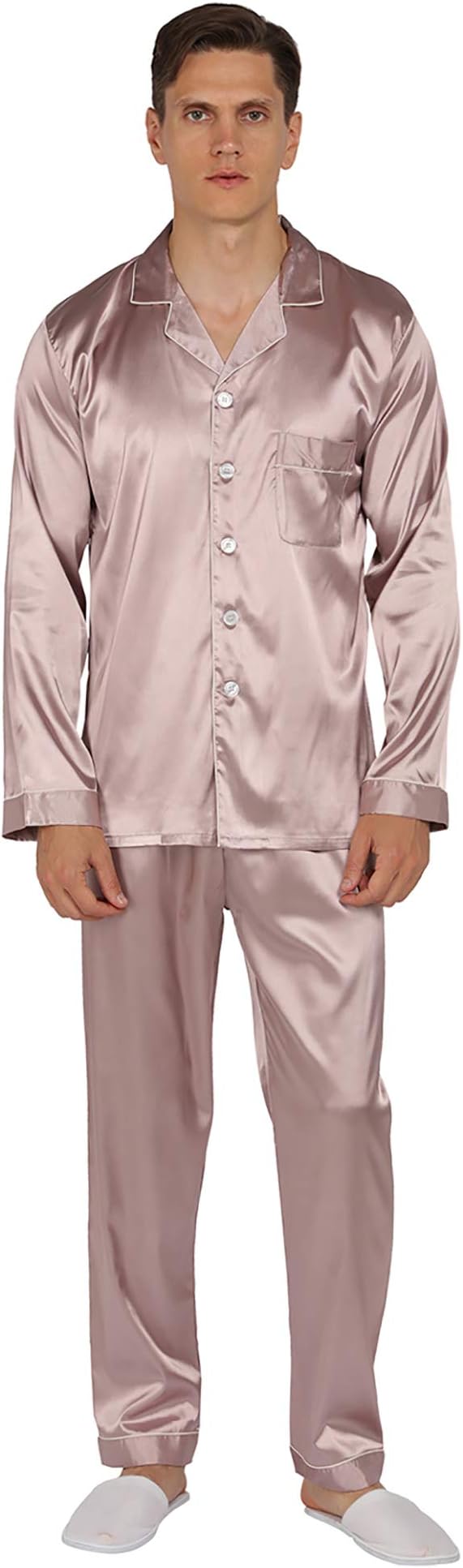 YIMANIE Mens Satin Pajamas Set Classic Sleepwear Loungewear
