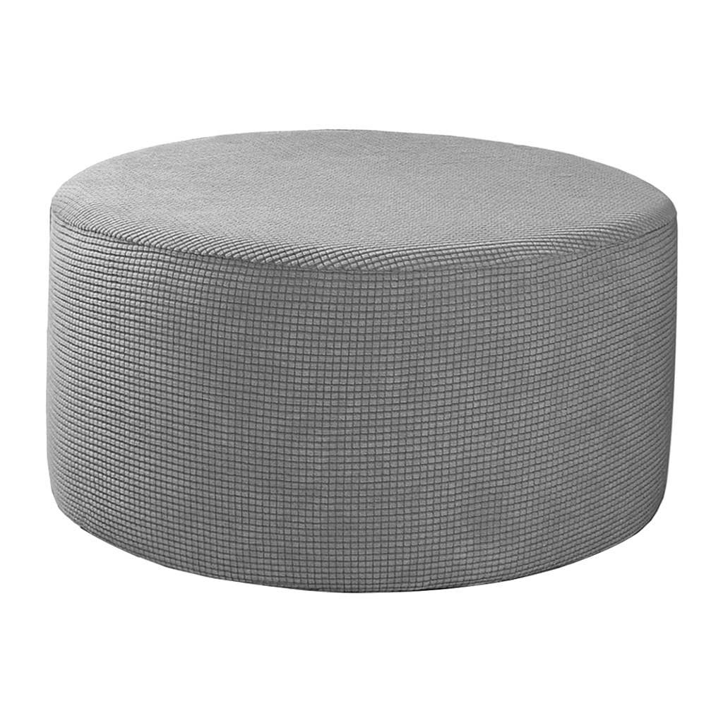 Baoblaze Ottoman Slipcovers Round Footrest Footstool Covers Stretch Fabric Storage Ottoman Covers, High Spandex Slipcover Machine Washable, Gray