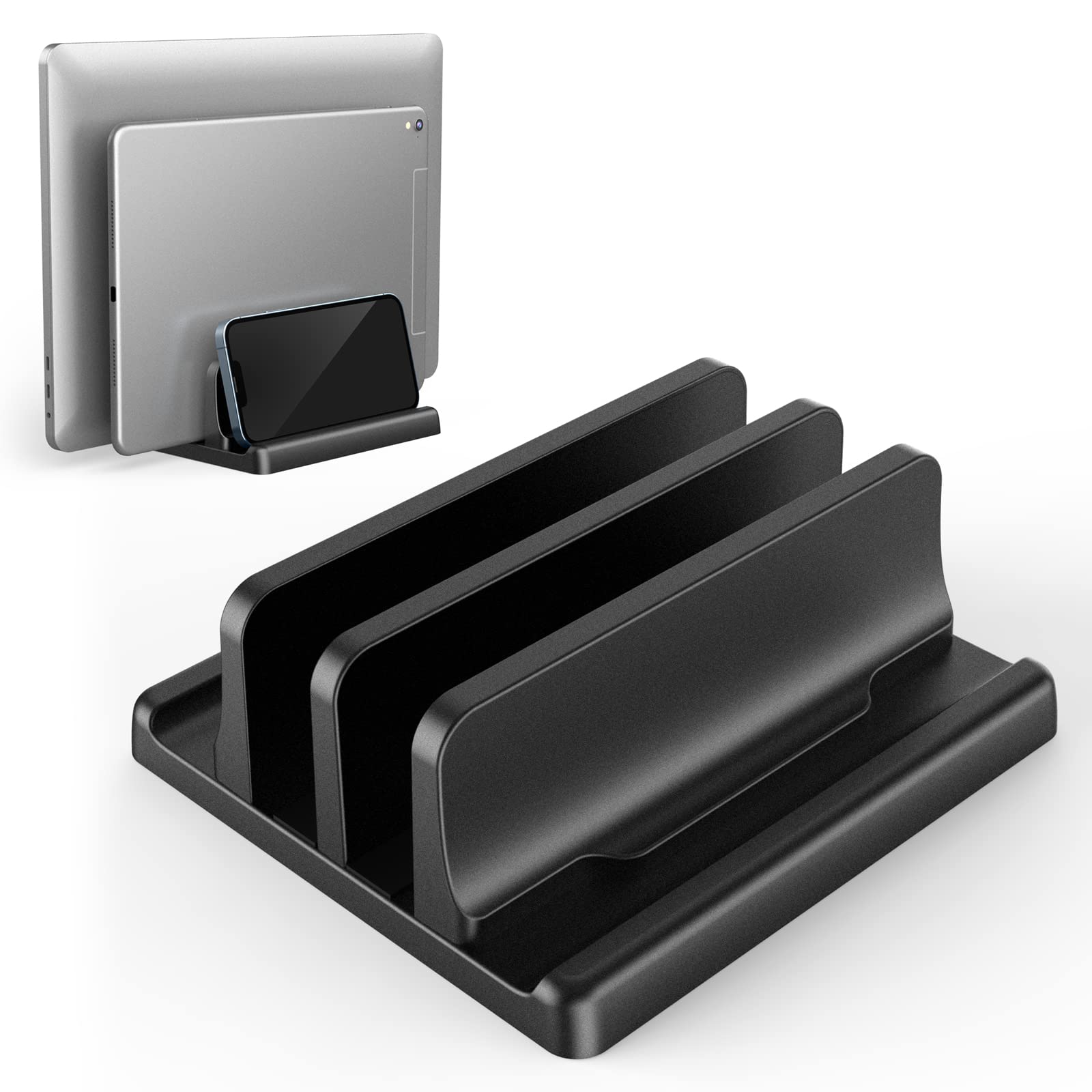 Vertical Laptop Stand for Desk, Klearlook Laptop Holder with Adjustable Slots, 4 in 1 Space-Saving Stand, Portable Notebook Stand for All MacBook, HP, Dell, Surface,iPad Up to 17.3"-Black