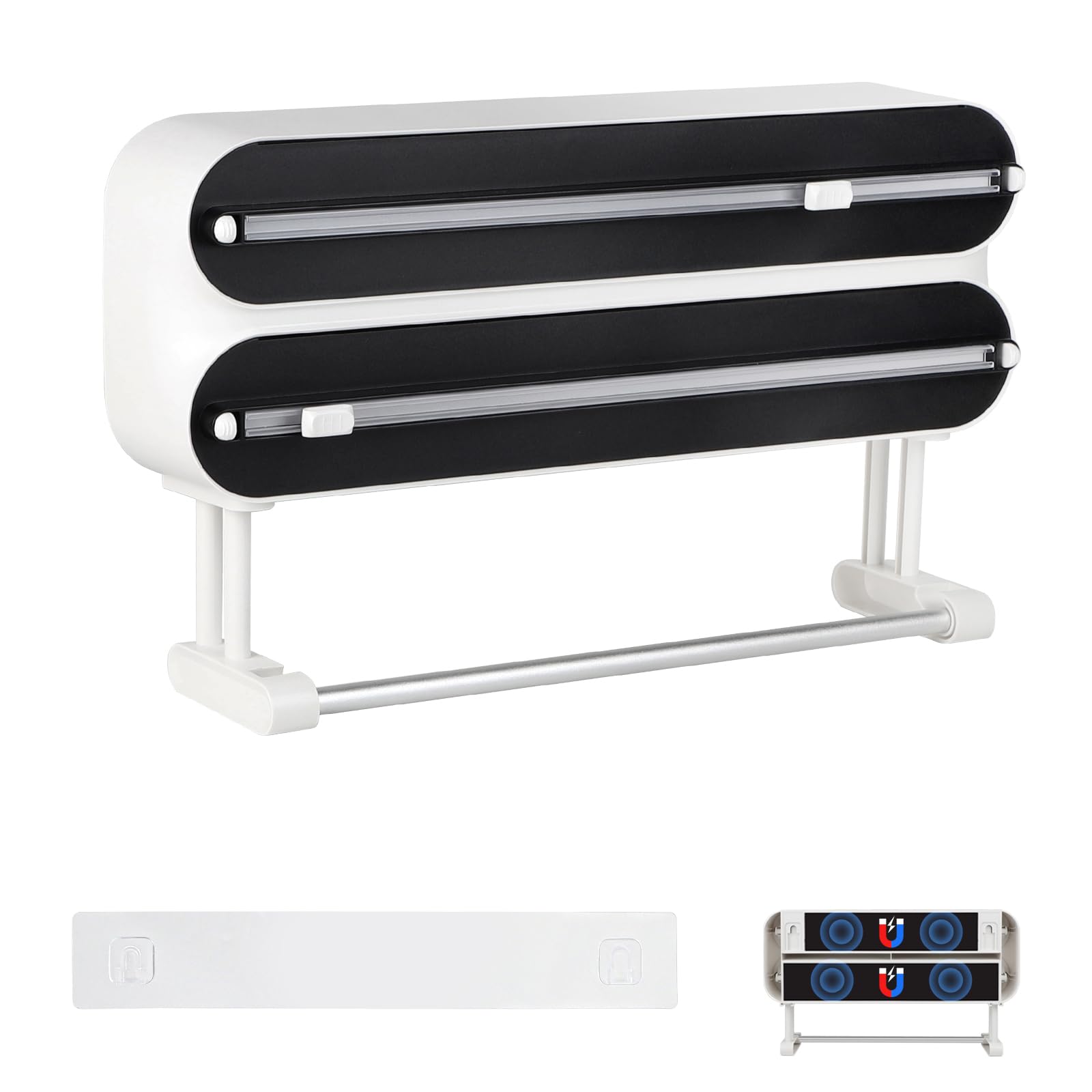 DBREAKS 3-in-1 Wall Mounted Kitchen Roll Holder, Cling Film & Aluminium Foil Dispenser, Paper Towel Holder, White, ABS