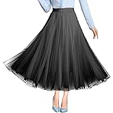 Women's Tulle Skirts A-Line Layered Mesh Midi Skirt High-Waisted Flowy Layered Tutu Skirts Bridesmaid Wedding Skirt
