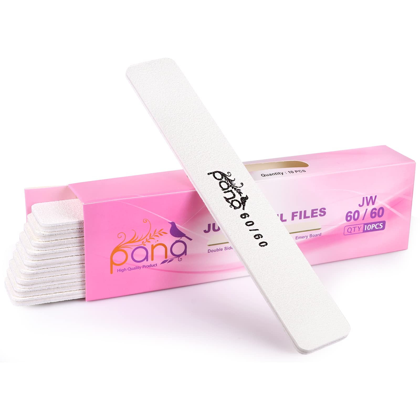 Photo 1 of 10PCS Jumbo Size PANA Professional Double Sided Nail Files - White, 60/60 Grit - Emery Board Nail Buffering File Manicure Pedicure Nail Polisher Washable