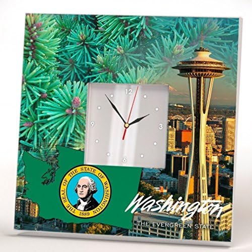 Washington State Wall Clock Framed Mirror Decor Art Printed Gift Home Seal Evergreen Wooden Design