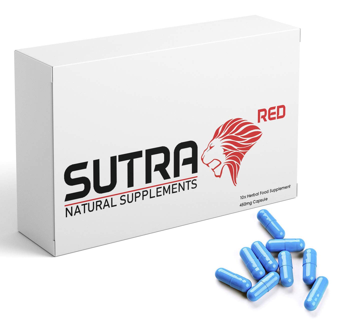 Ultra Strong Sutra Red - (10 Pack) New & Effective 450mg Ginseng Complex Herbal Supplement for Men - Performance, Testosterone, Energy, Stamina & Endurance, 100% Natural