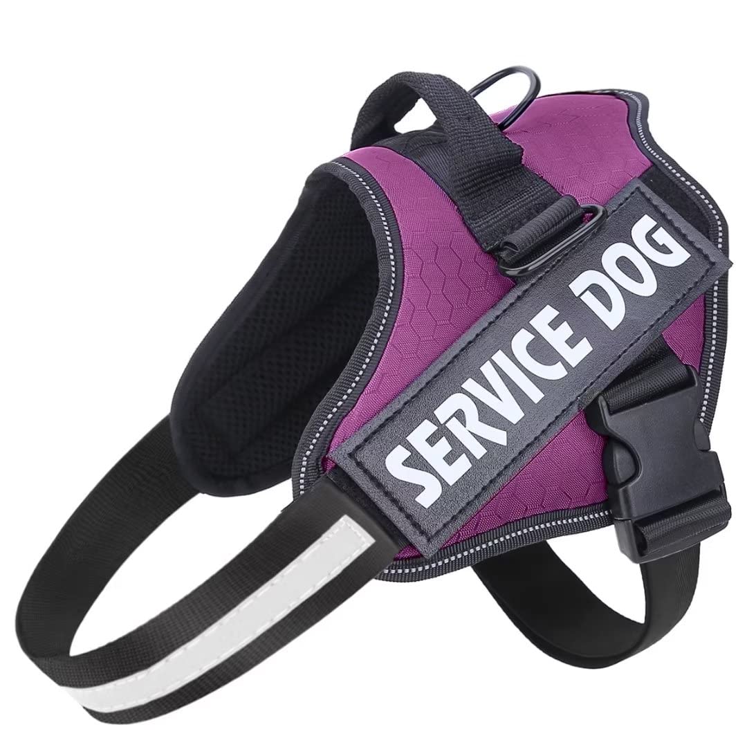 Belababy Soft No Pull Dog Harness Large, Adjustable Assistance Service Dog Vest with Safety Buckle, Reflective Breathable Outdoor Training Dog Harness（Purple）