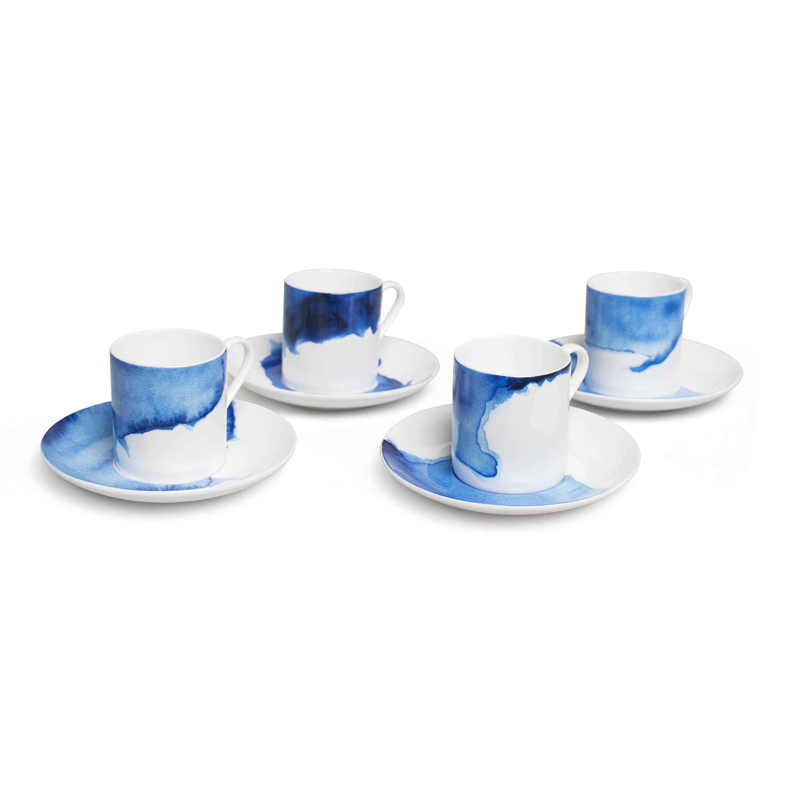 BlissHome Rick Stein Coves of Cornwall - 4 Piece Espresso Cup & Saucer Set - Bone China - Featuring Beautiful Designs Inspired by The Land and Seascape of Cornwall
