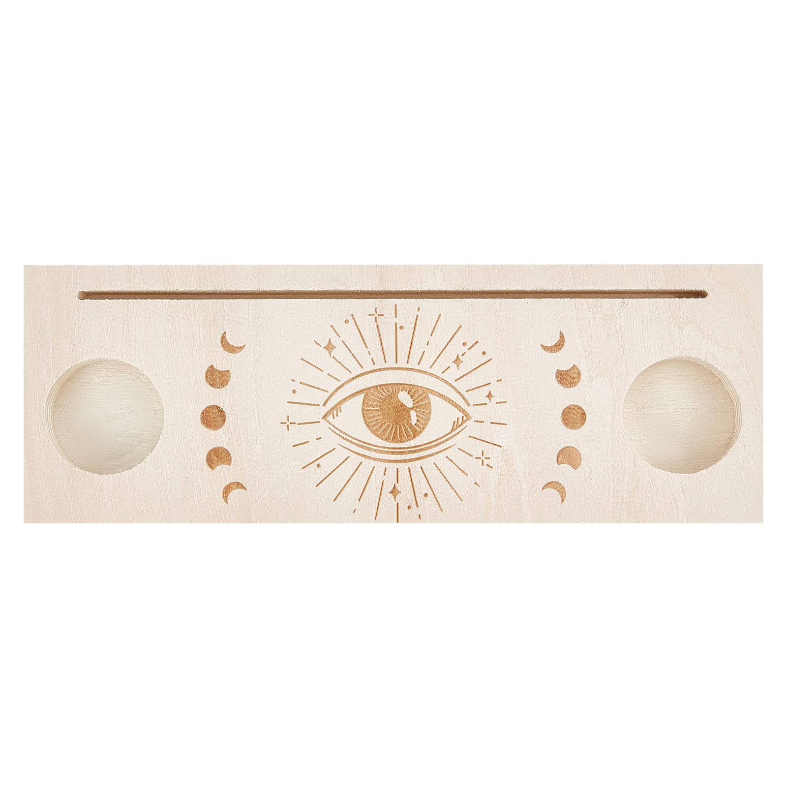 GORGECRAFT 9.5x3.4x0.6 Inch Wooden Tarot Card Stand 2-Slot Candle Holder Moon Phase Eye Pattern Carved Rectangle Shaped Thick Altar Display Stand Holder for Witch Divination Tools Wiccan Supplies