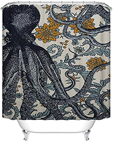 Custom Mildew Resistant Waterproof Fabric 100%Polyester Shower Curtains Liner 66 x 72 Inch (Blue Octopus)