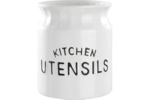 Karisky Utensil Holder, Ceramic Farmhouse Kitchen Utensil Holder for Kitchen Counter, 6.5" Large Cooking Utensil Crock for Ki