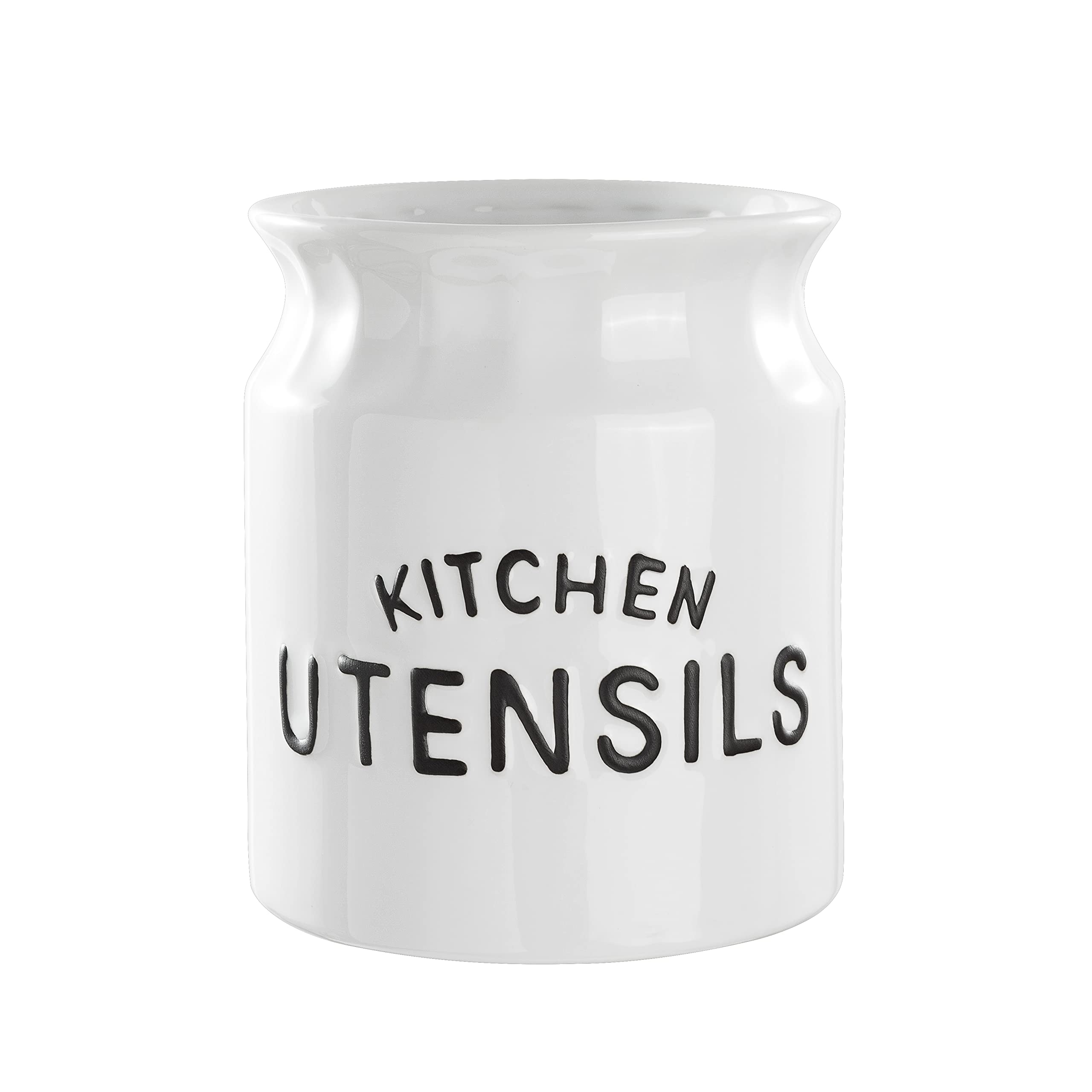 Karisky Kitchen Utensil Holder, Large Farmhouse Utensil Holder for Countertop, Decorative Ceramic Cooking Utensil Crock Holder for Kitchen Counter, 14 x 16 cm, White