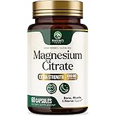 Magnesium Citrate Capsules - Max Absorption Magnesium Powder - Muscle, Bone, Nerve &amp; Heart Health Support - Premium Formula is Powerful &amp; Gentle for Women &amp; Men - Bottled in USA - 60 Capsules
