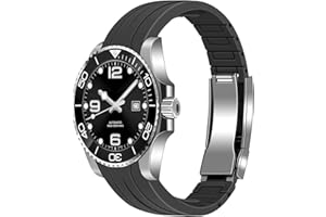 YISIWERA 20mm 22mm Rubber Watch Band Curved Ends Craftsmanship Silicone Watch Bands Strap Solid High Polised Brushed Double Lock Mechanical Buckle for Men Women