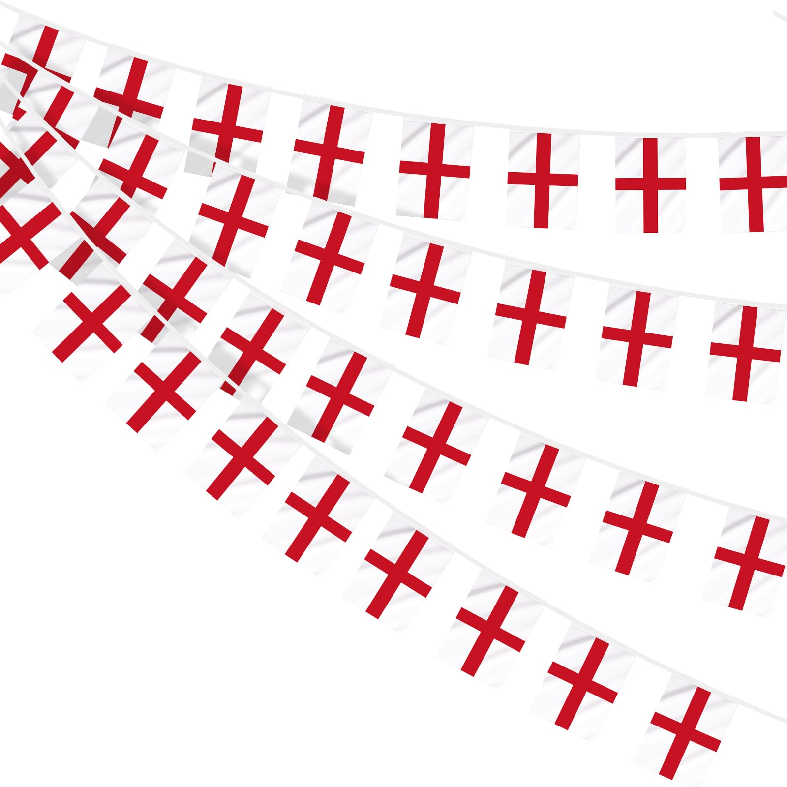 AhfuLife England St George Bunting for St. George's Day Decorations, 120pcs Flags Double Sided Fabric England Bunting for Rugby Football World Cup Six Nations Party Decor (20 x 28 cm - 12m, 4 Packs)
