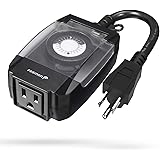 Fosmon C-10707US Outdoor 15A 24-Hour Mechanical Light Timer, 3-Prong ETL Listed Water Resistance and Heavy Duty Grounded Outl