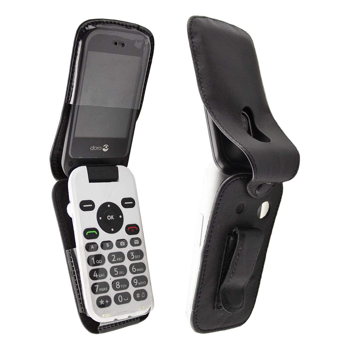 caseroxx Leather-Case with belt clip compatible with Doro 6620/6621 made from genuine leather, Pouch with belt clip and viewing window in black