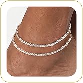 Tewiky Sterling Silver Plated Ankle Bracelets for Women,Dainty Layered Waterproof Anklet for Women Adjustable Sparkly Herring