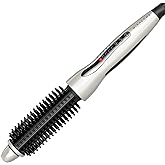 MIRACOMB Hair Curler Straightening Brush - Ceramic Tourmaline Flat Curling Iron - Cool Touch Round Brush PRO Multi Styler with 5 Heat Adjustments, 1 Inch Barrel, White (Enhanced)