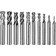 uxcell Carbide End Mills Sets 4-Flute 2mm 3mm 4mm 5mm 6mm 7mm 8mm 9mm 10mm 12mm High-Speed Steel CNC Milling Cutter Bits Tool