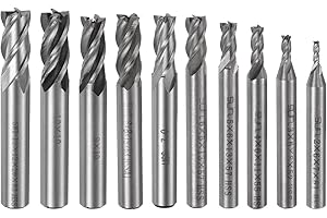uxcell Carbide End Mills Sets 4-Flute 2mm 3mm 4mm 5mm 6mm 7mm 8mm 9mm 10mm 12mm High-Speed Steel CNC Milling Cutter Bits Tool
