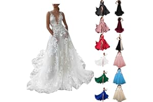 JMMSlmax Wedding Dresses for Women 2023 Bride White Ball Gown Women's Embellished Plunging Gown Sleeveless Floral Long Dress