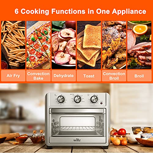 Willz 6in1 Air Fryer Toaster Oven, Countertop Convection Oven Combo with Dehydrate, Broil