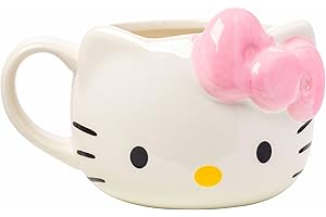 Silver Buffalo Sanrio Hello Kitty Pink Bow Ceramic 3D Sculpted Mug, 20 Ounces