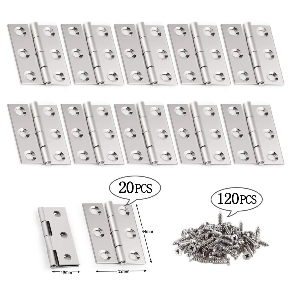 20 Pieces Door Hinges,Hinges for Cupboard Doors, 120 Pcs Screws Stainless Steel Folding Hinges Silver Tone Home Furniture Hardware Door Hinge