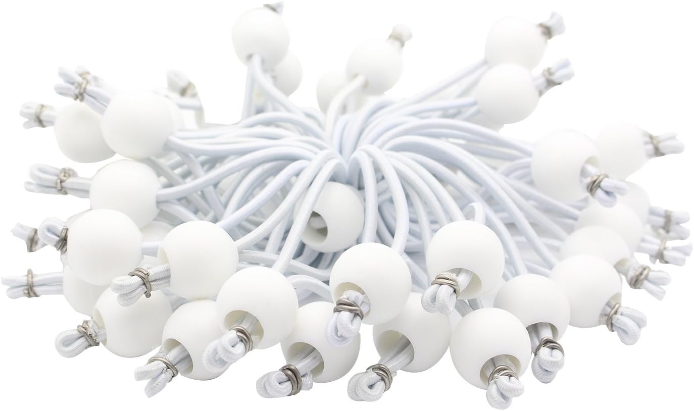 Comtops Heavy Duty 6" 100 PC Ball Bungee Canopy Tarp Tie Down Cord White Color Bonus 6 PK Mini Bungee Cord - - 