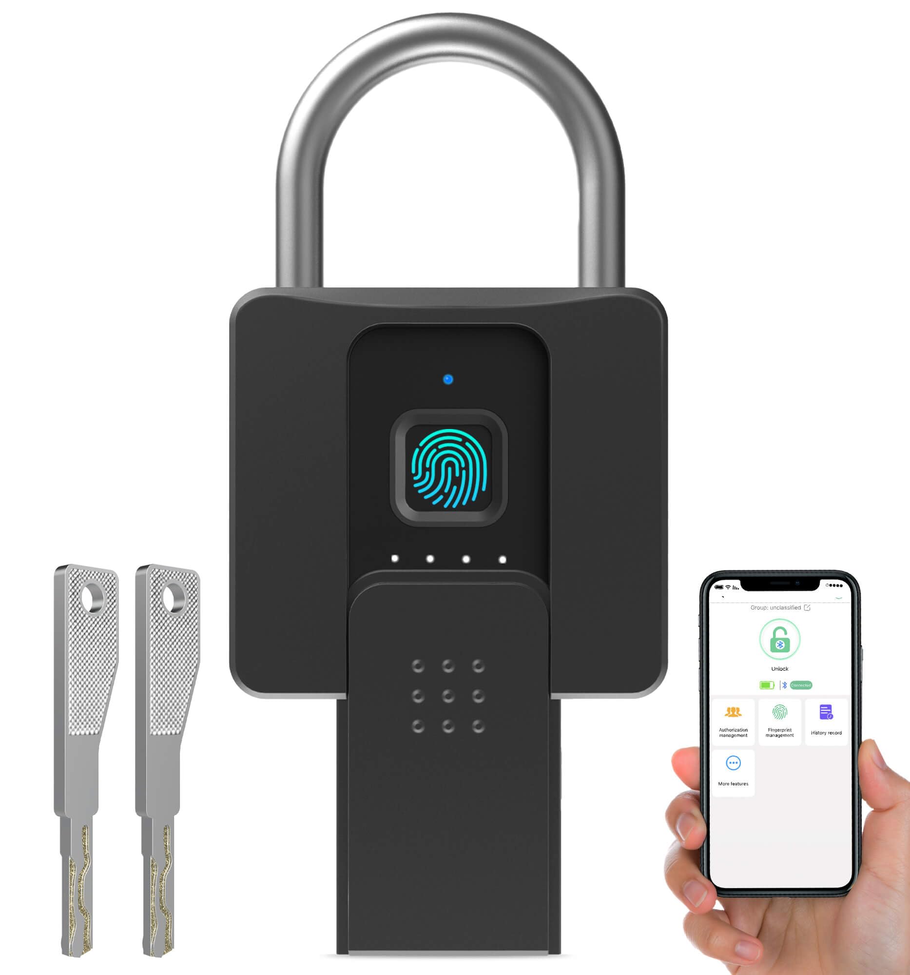 Photo 1 of **MISSING PARTS**
Anweller Fingerprint Padlock with Key Backup, Weatherproof Biometric Bluetooth App Controlled Keyless Smart Electronic Combination Lock for Outdoor Fence Gate Pool Shed Gym Locker Yard Truck