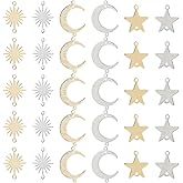 Hobbspring 30Pcs Brass Links Pendants Connector Platinum and Golden Moon Sun Star Connector Charms Star Moon Sun Charms with 2 Holes for Jewelry Earring Bracelet Necklace Making DIY Craft