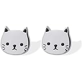 Boma Jewelry Sterling Silver Cute Cat with Black Resin Stud Earrings