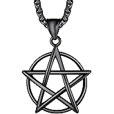 Richsteel Stainless Steel/18K Gold/Black Plated Star Pentagram Necklace for Men Pentacle Pendant with Chain(Gift Wrapped)