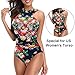 Womens One Piece Floral Swimsuits Front Criss Cross Backless Tummy Control Bathing Suits