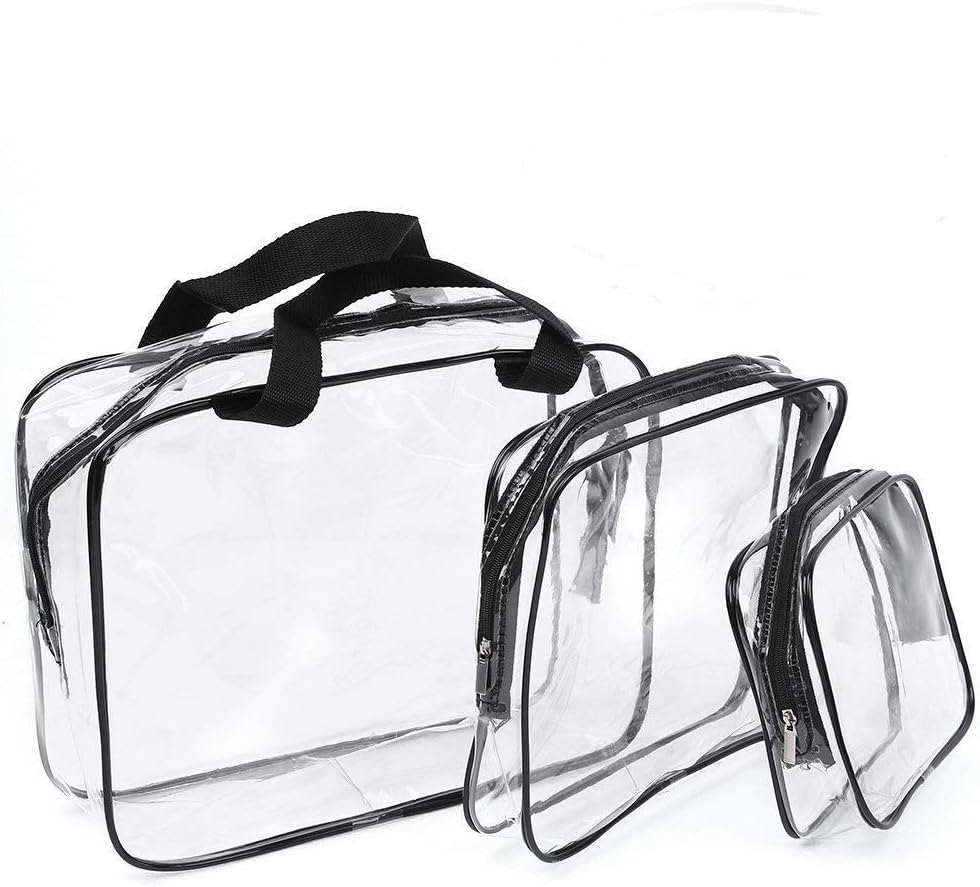 Clear Toiletry Bag, Transparent Makeup HandBag Waterproof, Cosmetic Organizer Pouch with Security Zipper for Travel, 3 Set Bags