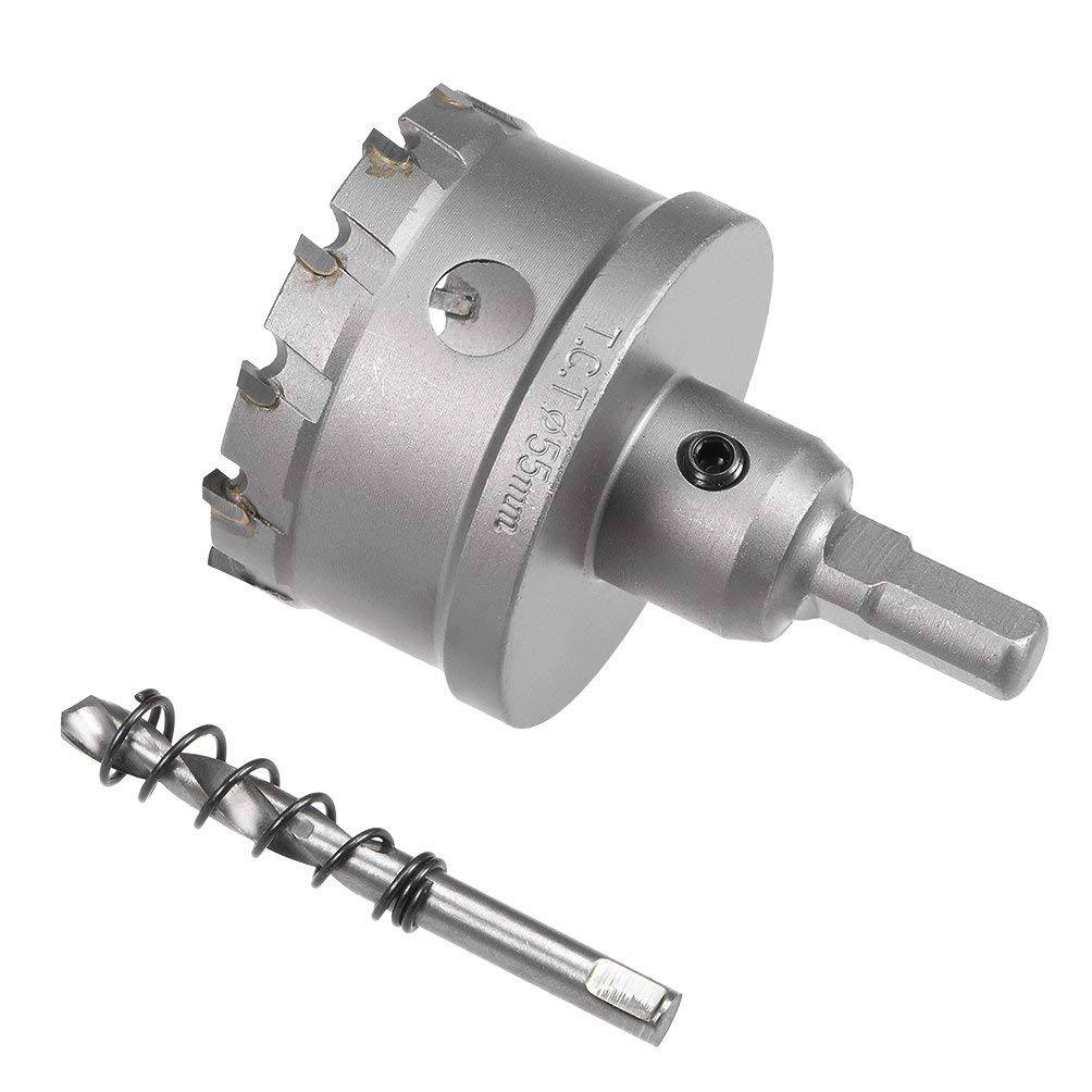 55mm TCT Hole Saw, 2-3/16” Cutting Diameter Tungsten Carbide Tipped Hole Cutter Opener, for Stainless Steel Metal Plate Aluminum — image 1