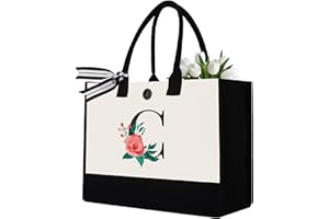 BINGGEMEN Initial Canvas Tote Bag, Personalized Birthday Gifts for Women Mom Friends Teachers, Monogrammed Tote Bags Suitable for Mother's Day Wedding Beach (Letter C)