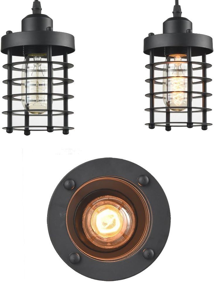 WINSOON 3 Pack Pendant Light Fixture Mini Rustic Metal Cage Hanging Lighting (Black, 3Pack) - - 
