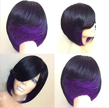 Amazon Com Wig Short Straight Hair Mixed Color Oblique Liu Hai