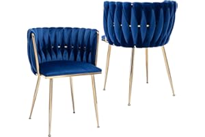 Kiztir Velvet Dining Chairs Set of 2, Upholstered Dining Room Chairs with Gold Metal Legs, Luxury Tufted Dining Chairs for Living Room, Bedroom, Kitchen (Blue)