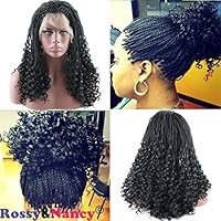 Rossy&Nancy Black Twist Braids Hair Wigs Curly Braided Lace Front Wig with Baby Hair Synthetic Heat Resistant Fiber Glueless Half Hand Tied for Women 16inch