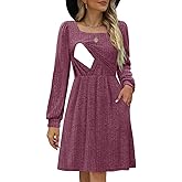 CzzzyL Womens Nursing Fall Dresses Square Neck Long Sleeve Winter Knit Sweater Dress 2024 with Pockets